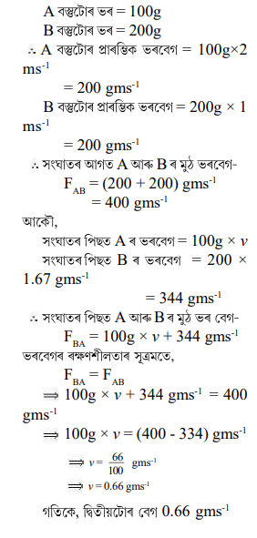 100g আৰু 200g ভৰৰ দুটা বস্তু একে দিশত আৰু একে সৰলৰেখাৰে ক্ৰমে 2ms-¹ 100g আৰু 200g ভৰৰ দুটা বস্তু একে দিশত আৰু একে সৰলৰেখাৰে ক্ৰমে 2ms-¹