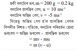 200 g ভৰৰ হকী বল এটা 10 ms-¹ বেগেৰে গৈ থকা অৱস্থাত এডাল হকী মাৰিৰে 200 g ভৰৰ হকী বল এটা 10 ms-¹ বেগেৰে গৈ থকা অৱস্থাত এডাল হকী মাৰিৰে